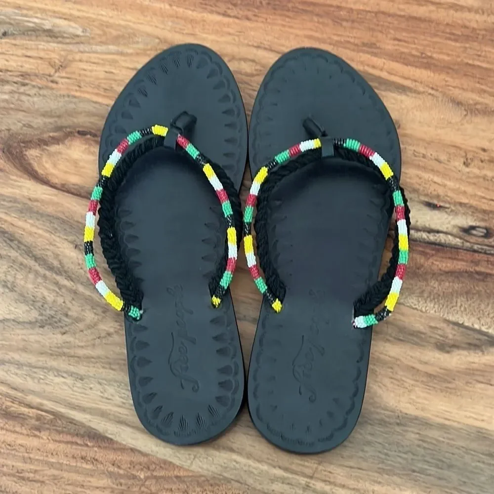 NWT Free People Menorca Thong Flip Flop Leather Beaded Sandal 36 black